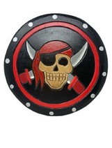 Hand Painted Wooden Pirate Skull + Crossing Swords Shield-Plaque Nautical Décor - £14.46 GBP