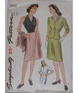 Simplicity Pattern 1045 Misses' Halter Top & 2-Piece Dress Size 12 Vintage 1940s - £17.30 GBP