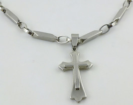 LAURENCE FOSS Stainless Steel Double Layer CROSS Pendant and Link Chain ... - £359.64 GBP