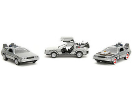 Back to the Future Delorean Set of 3 Pcs Hollywood Rides Series 1/32 Diecast Car - £36.57 GBP