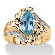 Marquise Cut Aqua Cz Accent Bypass 14K Gold Gp Ring Size 5 6 7 8 9 10 - £63.95 GBP