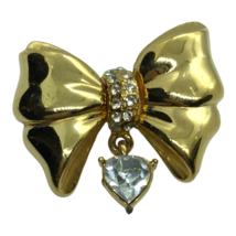 Vintage MONET Rhinestone Bow with Dangle Heart Pin Brooch coquette retro glam - £10.89 GBP