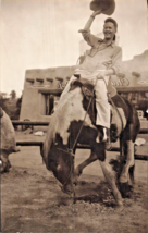 Man Riding Bucking Palomino HORSE-ADOBE ARCHITECTURE~1940s Photograph - £7.61 GBP