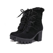 Women Autumn Winter Warm Boots Fashion Lace Up Platform Pink High Heels Ankle Sh - £59.29 GBP