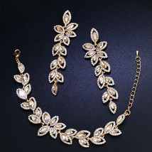 OCESRIO Crystal Bridal Jewelry Sets Gold Flower Earrings Bracelets Wedding Jewel - £18.93 GBP