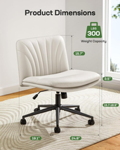 Marsail Armless-Office Desk Chair with Wheels: PU Leather Cross Legged W... - $167.62