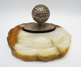 Marble and Silver Plate Golf Ball Trinket Tray Dish - £61.91 GBP