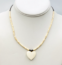 Vintage Off White Heart Heishe Sterling Silver Twisted Tube Bead Choker ... - $27.72