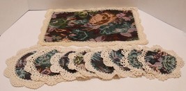 Tapestry Doilies End Table Rectangle Coasters Reversible Crochet Edge Set of 8 - $9.85