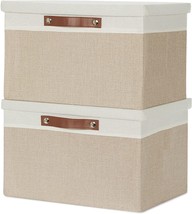 Temary Foldable Storage Bins With Lids, [2-Pack], White&amp;Khaki, 15X11X9.5Inch - £35.16 GBP