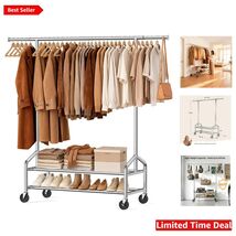 Heavy Duty 650 lb Capacity Rolling Clothes Rack with 2 Shelves - Silver ... - $186.07