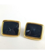 Vintage 80s Monet Signed Black Enamel Goldtone Stud Earrings Minimalist ... - $283.92 MXN