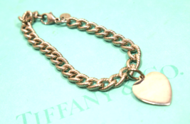 Tiffany &amp;Co Textured Oval Double Link Heart Charm Bracelet Sterling Silv... - $299.25