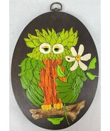 Green Owl Holding Daisy Acrylic on Wood Wall Hanging by Marianne Gavre V... - $51.96