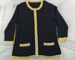 Talbots Cardigan Sweater Womens Medium Navy Blue Button Front Yellow Whi... - $27.80