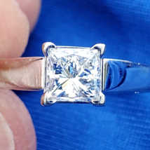 Earth mined Diamond Solitaire Princess cut Engagement Ring 14k White Gol... - $3,776.25