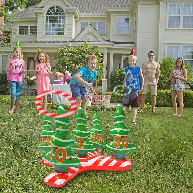 Christmas Toys PVC Inflatable Ring Toss Game Santa Claus Throwing Toys Outdoor - £17.81 GBP