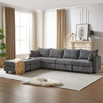 113.5&quot; Modular Corduroy Sectional Sofa w/ Ottoman - £572.98 GBP