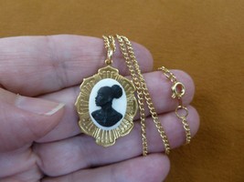 (CA30-43) RARE African American LADY white + black CAMEO brass Pendant necklace - £19.85 GBP