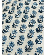 Indian Blue Floral Print Dressmaking Cotton Fabric Hand Block Print By T... - $501.45 MXN