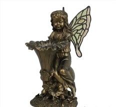 Fairy Fluted Flower Bird Feeder Bronzed Look 11&quot; High Stained Glass Look... - $42.56