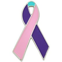 Pink And Teal And Purple Ribbon Lapel Awareness Thyroid Cancer Loss Pin - £15.26 GBP