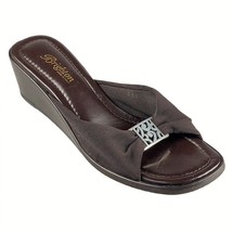 Brighton Shoes Isabel Wedge Slide Chocolate Brown Fabric Women&#39;s 7.5M - £24.63 GBP