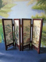Chinese Miniature Folding Screen 4 Parts Glass And Lacquer Wood PICK1 - £43.77 GBP