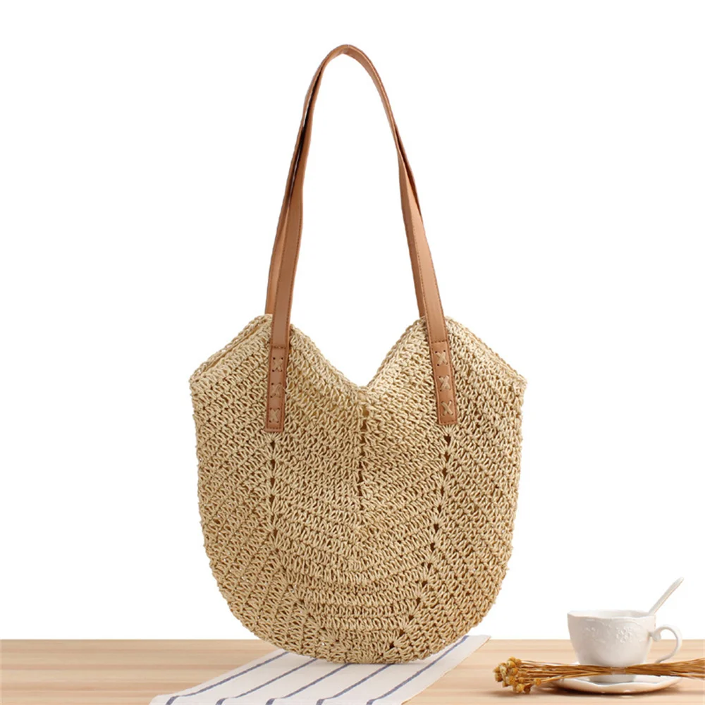 Summer Straw Bags for Women Love Heart-shaped Straw Shoulder Bags Rattan... - £21.56 GBP