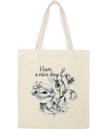 NEW Have a Nice Day Floral Chipmunk Squirrel Canvas Tote Bag beige doubl... - $11.50