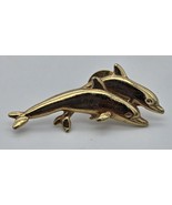 Gold Tone Double Dolphin Pin Vintage Ocean Sea Animal Jewelry Brooch - €8,61 EUR