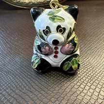 Cloisonné Chinese Vintage Enameled Panda Bear Ornament Christmas Bamboo - $14.95