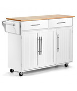 Kitchen Island Trolley Cart Wood Top Rolling Storage Cabinet-White - Col... - $434.46 CAD