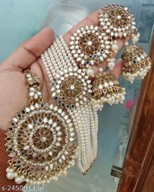 Joharibazar Gold Plated Kundan Choker Necklace Jhumka Jewelry Set Ethnic Tikka e - £29.46 GBP