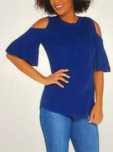 Isaac Mizrahi Live Cold Shoulder Flutter Short Sleeve Sweater Roal Navy Small - £7.58 GBP