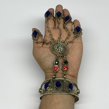 90.6g, 7.25&quot; Tribal Turkmen Lapis Inlay 5 Finger Cuff Bracelet @Afghanistan, B13 - £15.96 GBP