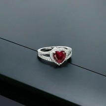 2.40Ct Heart Lab Created Red Garnet Halo Engagement Ring 14K White Gold Plated - £119.06 GBP