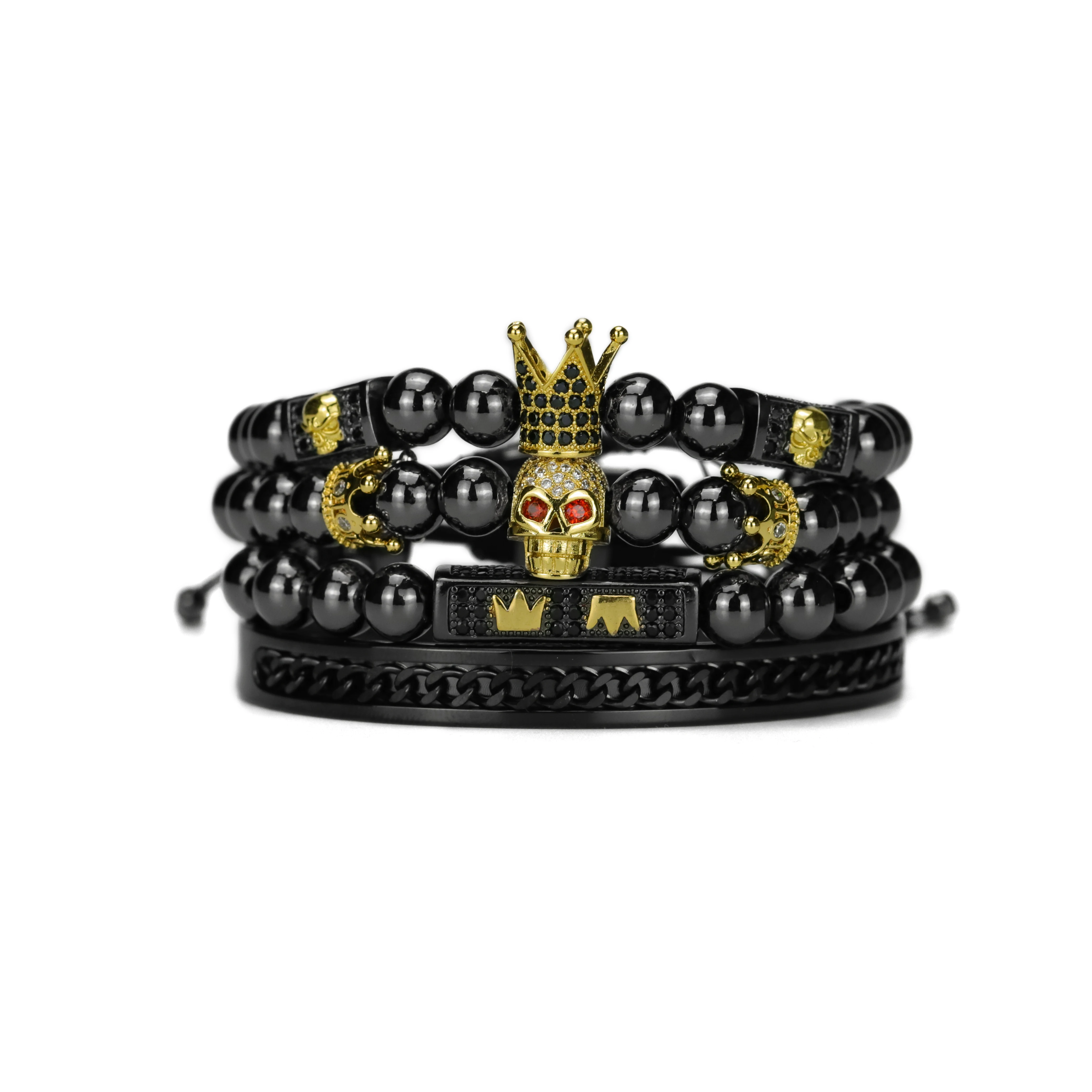 4pcs/set luxury king crown skull stainless steel beads cz charms handmade bracel - £40.93 GBP