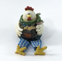 Shelf Sitter Chicken Figurine Ceramic &amp; Fabric Holding Bag Of Eggs - £13.34 GBP
