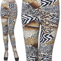 Aztec Brushed Leggings Animal Print  One Size Fits Most Stretch Pants Sp... - £8.54 GBP