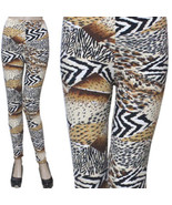 Aztec Brushed Leggings Animal Print  One Size Fits Most Stretch Pants Sp... - $14.89 CAD