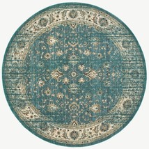 8 ft. Round Peacock Blue &amp; Ivory Indoor Area Rug - £354.64 GBP