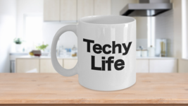 Techy Life Mug White Coffee Cup Technology Based Digital Solutions Data Geek  - £14.87 GBP+