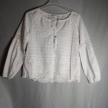 Fever White Hollow-Out Floral Pattern Long Puff Sleeves Women&#39;s Size M - £16.35 GBP