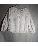 Fever White Hollow-Out Floral Pattern Long Puff Sleeves Women&#39;s Size M - $20.79