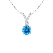 ANGARA 5mm Natural Swiss Blue Topaz Solitaire Pendant with Diamond in Silver - £127.12 GBP+