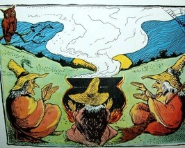 Halloween Postcard 3 Witches At Magic Cauldron Unused Vintage Fantasy Art Rare - $176.70