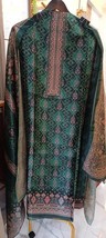 Pure Tusser Silk Unstitched Salwar Suit Set || Green Color Zari Sequins work All - £52.99 GBP