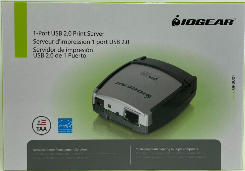 IOGear - GPSU21 - 1-Port USB 2.0 Print Server w/ AC Adapter & USB Cable - $69.95