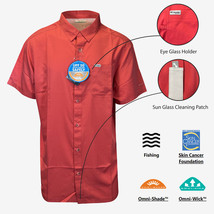 Columbia Men&#39;s Sunset Red Shirt Slack Tide PFG Camp Shirt UPF 50 S/S (683) - £22.73 GBP